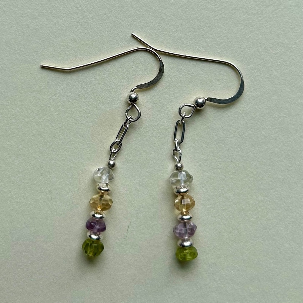 Peridot, amethyst, tourmaline, & quartz earrings